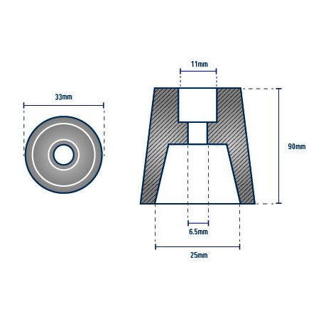 Anode Embout conique radice - ORANGEMARINE