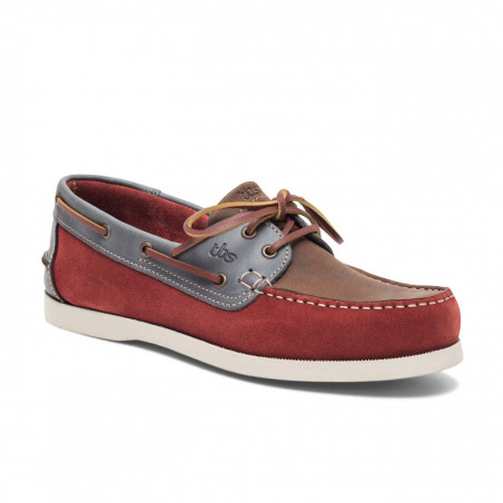 PHENIS -Chaussures bateau en cuir pour homme - Rouge/beige - TBS