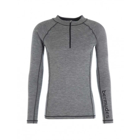 Tee-shirt thermique en laine mérinos demi-zip OLIVER - BERMUDES - Gris chiné - BERMUDES