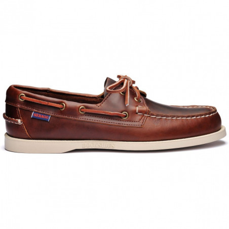 Chaussure bateau Homme DOCKSIDES Portland Cuir ciré Marron - Semelle Blanche - SEBAGO