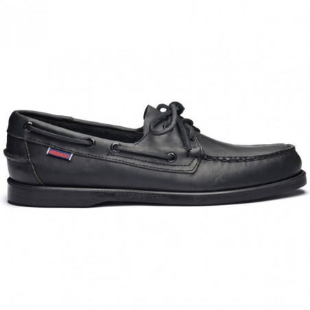 Chaussure bateau Homme DOCKSIDES Portland Cuir Noir - Semelle Noire - SEBAGO
