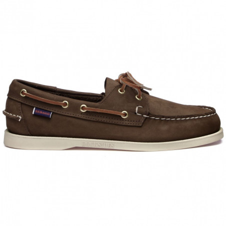 Chaussure bateau Homme DOCKSIDES Nubuck Marron - Semelle Blanche - SEBAGO