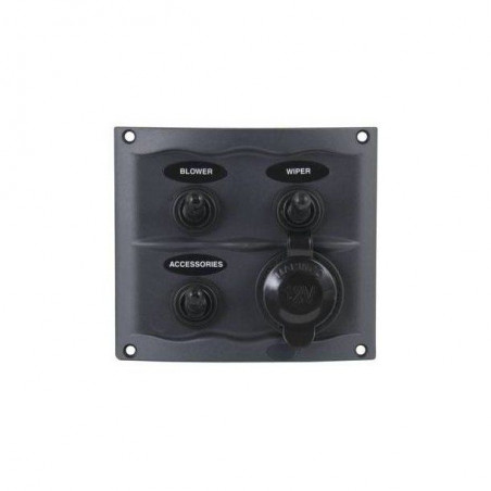 TABLEAU ÉTANCHE NOIR 3 INTERRUPTEURS AVEC PRISE