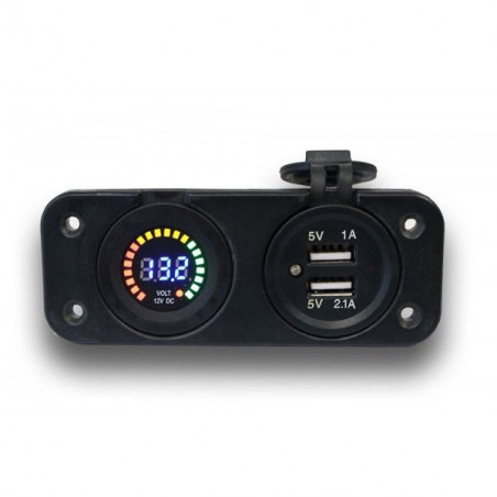 Voltmètre Pro LCD + USB + USB C 3.0 A + inter - encastrable