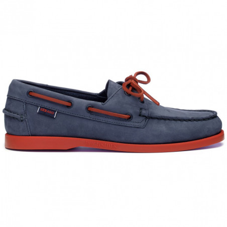 Chaussure Bateau PORTLAND Nubuck bleu marine - semelle et lacet rouge SEBAGO