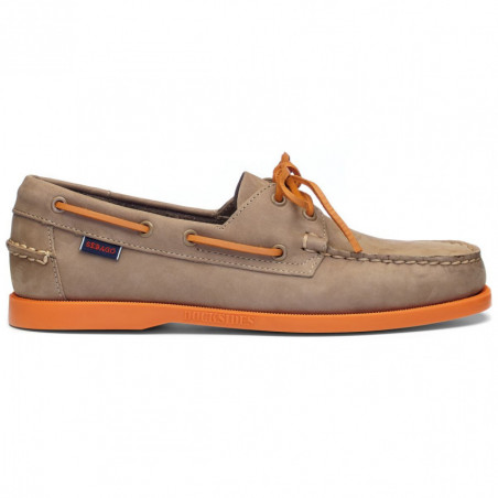Chaussure Bateau PORTLAND Nubuck taupe - semelle et lacet orange SEBAGO