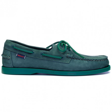 Chaussure Bateau PORTLAND Nubuck bleu indigo - semelle et lacet vert SEBAGO