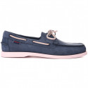 Chaussure Bateau PORTLAND Nubuck bleu marine - semelle et lacet rose SEBAGO