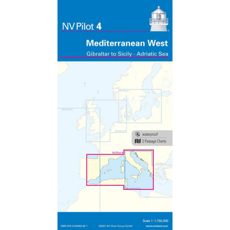Carte NV CHARTS Pilot 4 - Mediterranee Ouest - Gibraltar aux Sicily - Mer Adriatique